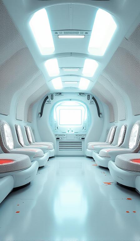 Vue d'ensemble d'un habitacle spatial habillé de textiles Étoile Filante Textiles