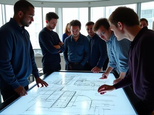 L'équipe d'ingénieurs en discussion technique